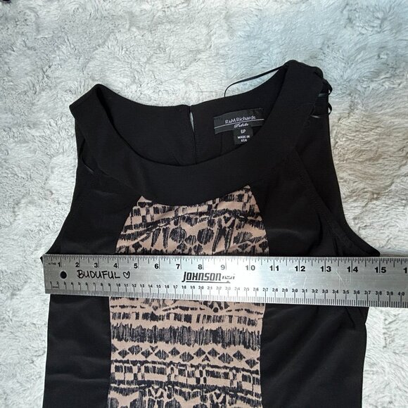R&M Richards Petite Womens Round Neck Sleeveless Maxi Dress Size 6P Black & Tan - Picture 7 of 9